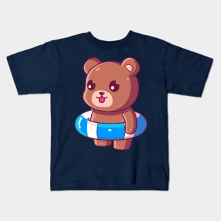 Cute brown bear with swimming ring summer vacation Kids T-Shirt